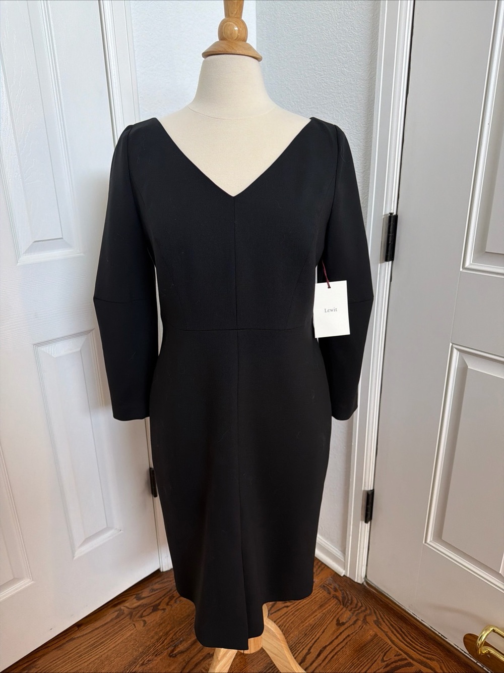 Lewit Nordstrom Black V-Neck Sheath Dress new with tags